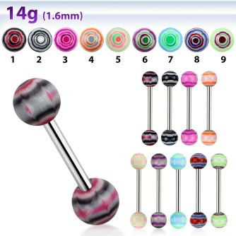 bbdxb barbell lengua acero quirurgico bolas acrilicas 6mm remolino marmolado 16mm al por mayor