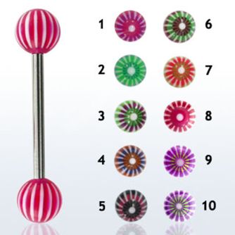 bbdxd 316l steel tongue barbell with acrylic bulls eye ball