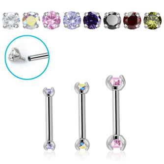 bbe2czin internally threaded steel eyebrow barbell w 3mm cz stone