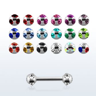 bbejb3 316l steel eyebrow barbell with 3mm multi jewel ball