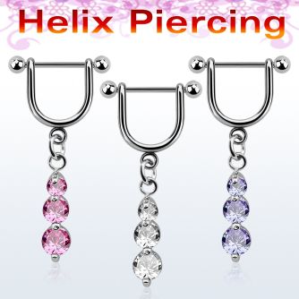 bber13 316l steel helix barbell with dangling 3 prong cz