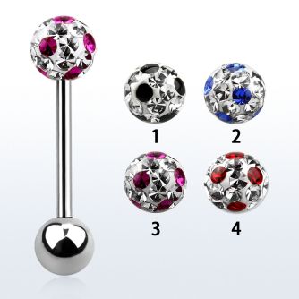 bbfr6a 316l steel tongue barbell with 6mm dotted crystal