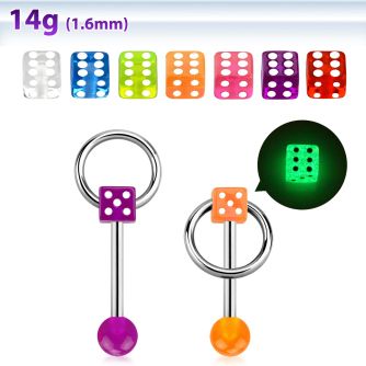 bbgldisl barbell lengua acero quirurgico 316l dado acrilico brilla oscuridad 5mm conectado barbell circular 16mm mayorista