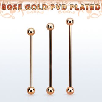 bbittb rose gold 316l steel industrial barbell, w two 5mm balls