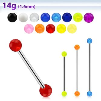 bbiuv5 316l steel industrial barbell with a 5mm acrylic uv ball