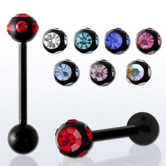 bbkc3 black steel tongue barbell w 6mm multi jewel ball