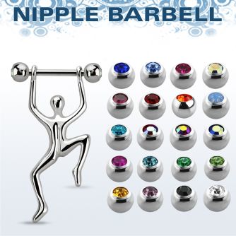 bbnpd12 316l steel nipple barbell w 5mm jewel balls hanging man 