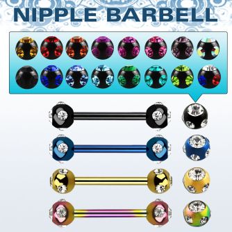 bbnpt5c anodized 316l steel nipple barbell with 5mm multi jewels