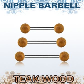 bbnpte5 barbell pezon organico barra acero 316l bolas madera teca 5mm venta