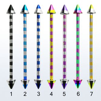 bbtnrb barbell industrial acero quirurgico pvd rayas cebra conos 5mm venta