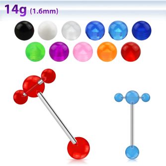 bbuvspn 316l steel tongue barbell w acrylic uv ball spinner