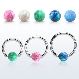 bcr12o5 316l steel ball closure ring 12g 5mm synthetic opal ball