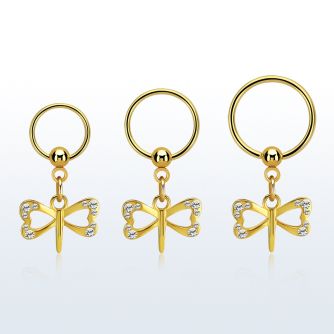 bcrts761 aro bola presion acero chapado pvd dorado pequeno colgante cristal libelula colgante laton chapado oro