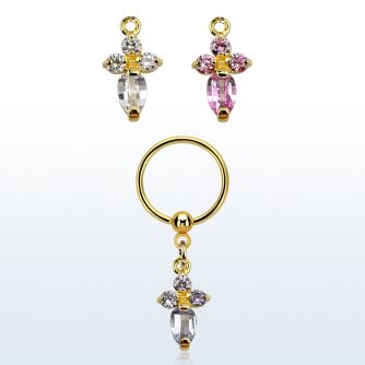 bcrtsz2 aro bola presion acero 316l pvd dorado cruz formada por cuatro zirconia s al por mayor