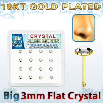 bfbrg16c silver nose bone w 18k gold plating 3mm flat crystal