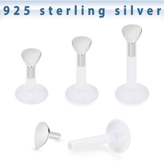 bilbdr clear bioflex labret 16g silver teardrop shape top