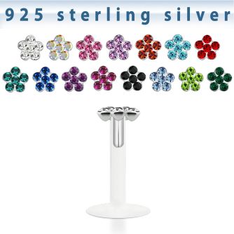 bilbf labret bio flexible transparente flor plata esterlina hojas cristal distribuidor