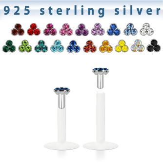 bilbtm bio flex labret with silver triple crystal top