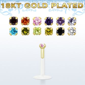 bilbzsrg bioflex labret w gold top 1 5mm prong set round cz