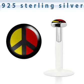 bilg12 labret bio flexible transparente plata esterlina presion 3mm logo paz negro fondo rojo amarillo venta