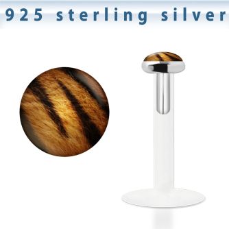 bilg33 bio flex labret w 3mm flat silver top w zebra stripes