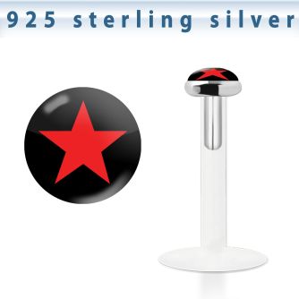 bilg47 labret bio flexible transparente plata esterlina presion 3mm logo estrella roja fondo negro distribuidor