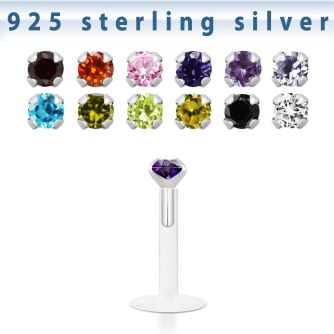 bilz25m labret bio flexible transparente plata esterlina zirconita redonda 2 5mm distribuidor