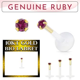 bioflex labret with push in 10kt gold w prong set ruby