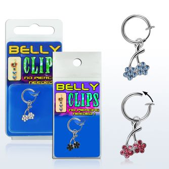 blcp1 fake belly clip with dangling flowers in blister pack