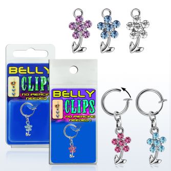 blcp4 piercing falso clip ombligo colgante flor tallo rodio 1 pieza mayorista