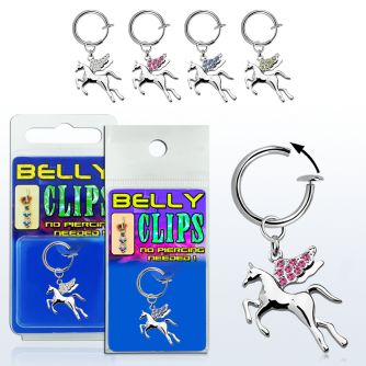 blcp675 piercing falso clip ombligo pegasus colgado alas cristal 1 pieza al por mayor