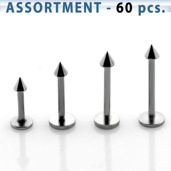 blk04e surtido piercings 60 labrets acero quirurgico 1mm cono 2mm al por mayor