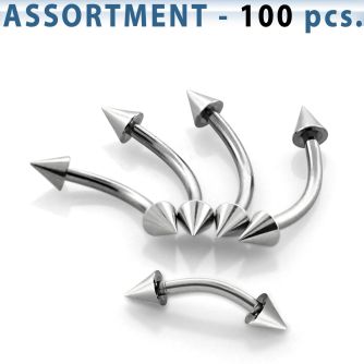 blk19a bulk of 316l steel eyebrow bananas with 3mm cones