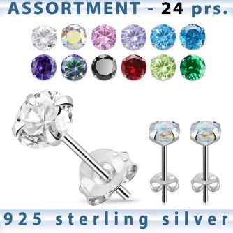 blk258m surtido piercings plata 24 pares piercings oreja plata esterlina 925 zirconia redonda distribuidor
