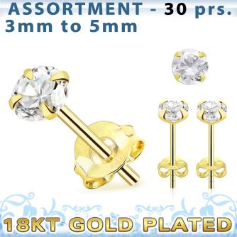 blk266s 18k gold plated silver ear stud with prong round cz