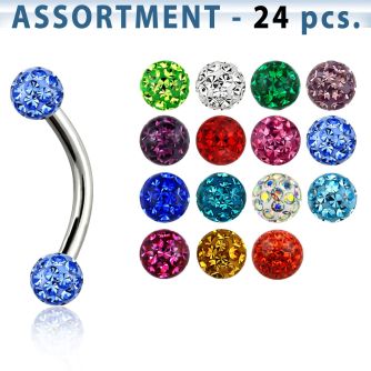 blk283 surtido piercings 24 bananas ceja acero quirurgico bolas multi cristal ferido 3mm venta