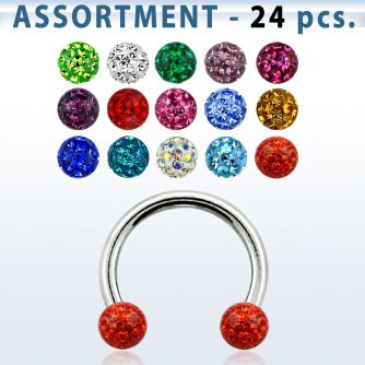 blk285 surtido piercings 24 barbells circulares ceja acero quirurgico ceja labio bolas multi cristal ferido venta