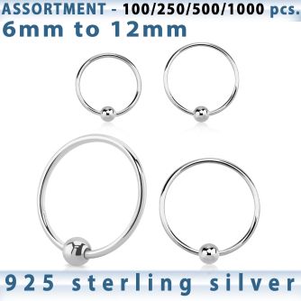 blk290 bulk of silver nose hoops with ball w diameter 8 12mm