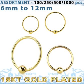 blk292 bulk of 18k gold plated silver nose hoops with ball