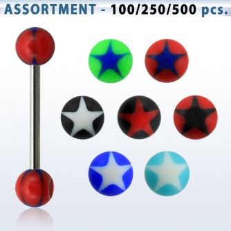 blk325 surtido piercings surtido barbells lengua acero quirurgico bolas acrilicas 6mm logo estrella 16mm distribuidor mayorista