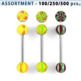 blk326 surtido piercings surtido barbells lengua acero quirurgico bolas acrilicas flor 6mm 16mm distribuidor mayorista