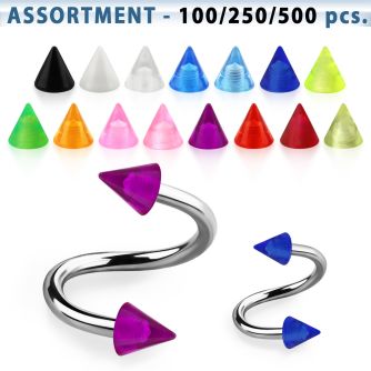 blk353 surtido piercings surtido espirales ceja acero quirurgico conos acrilico uv 3mm 8mm distribuidor mayorista