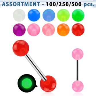 blk355 surtido piercings surtido barbells lengua acero quirurgico bolas brillan oscuridad 6mm 16mm distribuidor