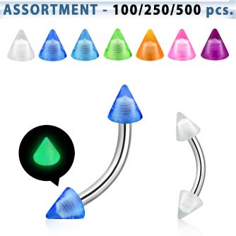 blk360 316l steel eyebrow banana with 3mm glow in the dark cone