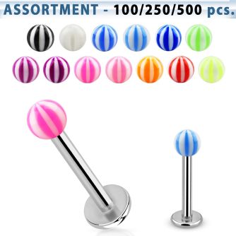 blk371 bulk of 316l steel labret with 3mm uv beach ball