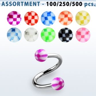 blk381 surtido piercings surtido espirales ceja acero quirurgico bolas acrilicas cuadros 3mm 8mm distribuidor