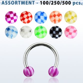 blk383 surtido piercings barbells circulares acero quirurgico variados bolas acrilicas cuadros 3mm brillan oscuridad 8mm distribuidor