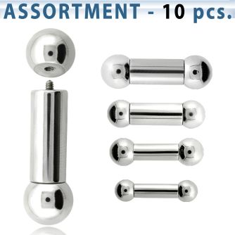 blk388 surtido piercings 10 barbell lengua con mas acero 316l brillo espejo bolas rosca interna al por mayor