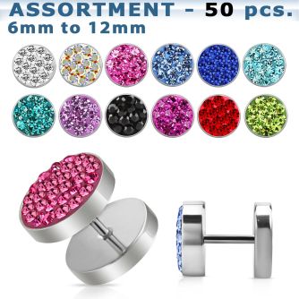 blk407 316l fake plugs with ferido crystal in assorted colors