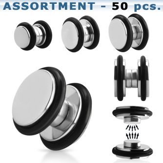 blk410 surtido piercings 50 plugs falsos magneticos acero brillo espejo anillos goma distribuidor mayorista